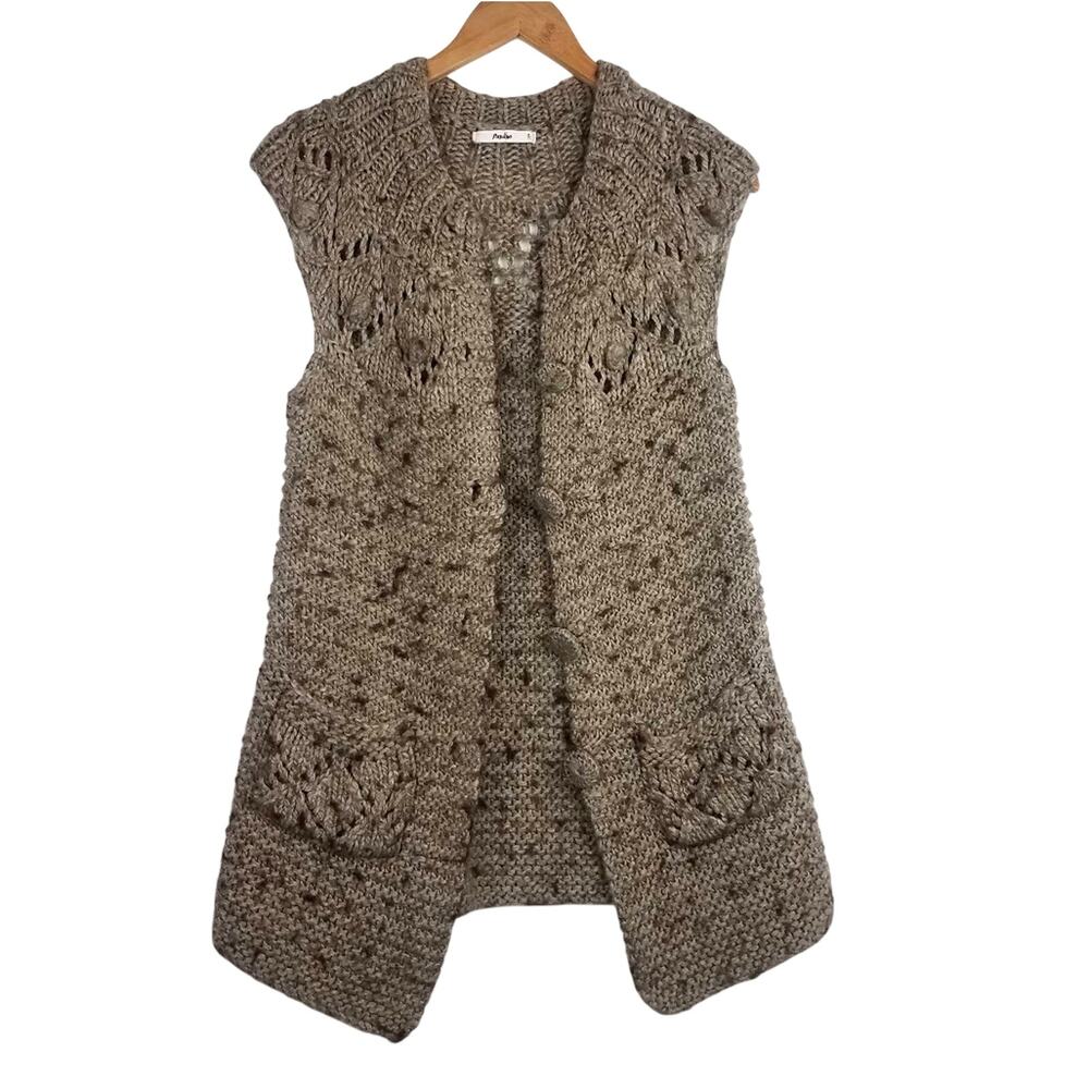 Papaya | Woven Wool Blend Vest Brown Front Buttons